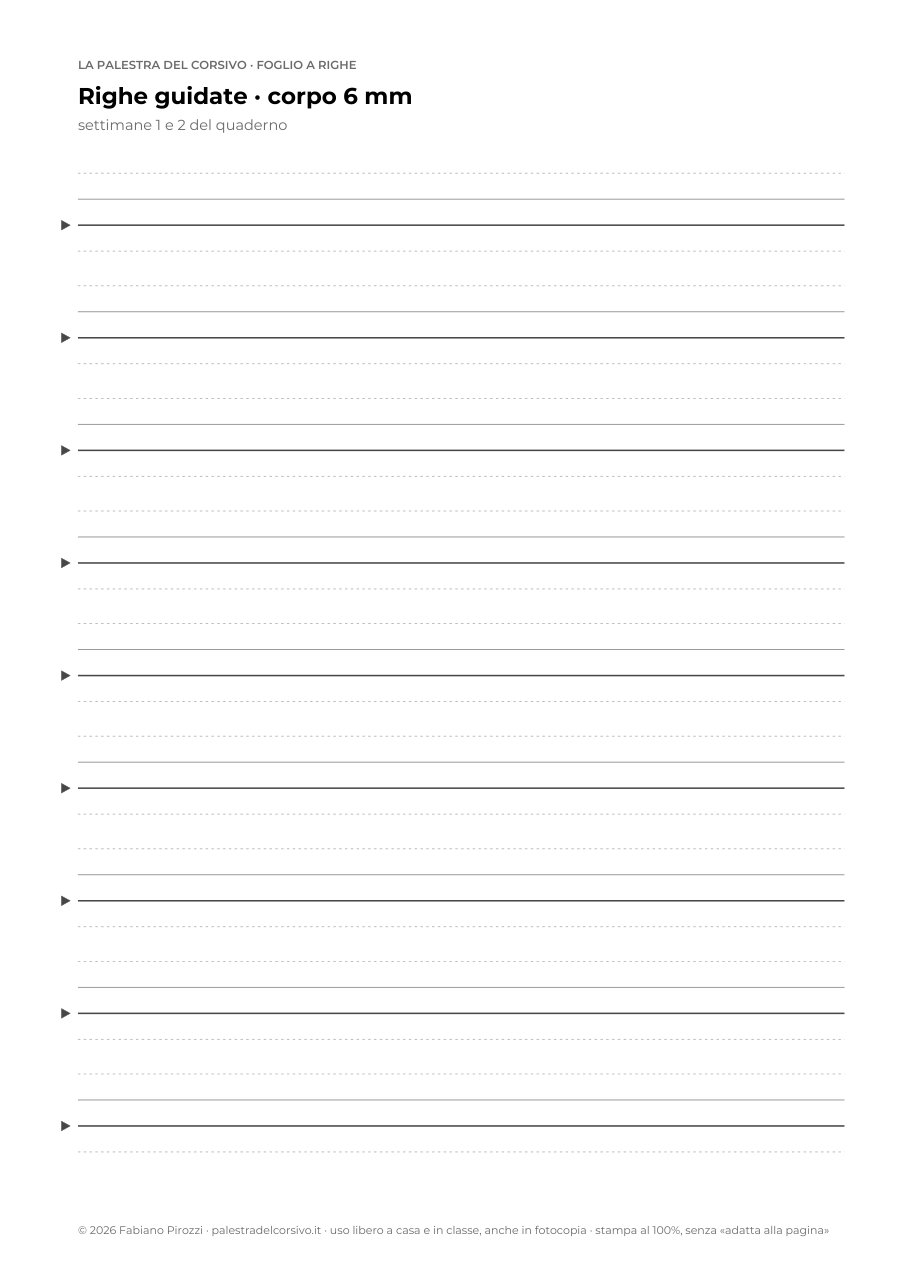 Il foglio a righe guidate, corpo 6 mm, in formato A4